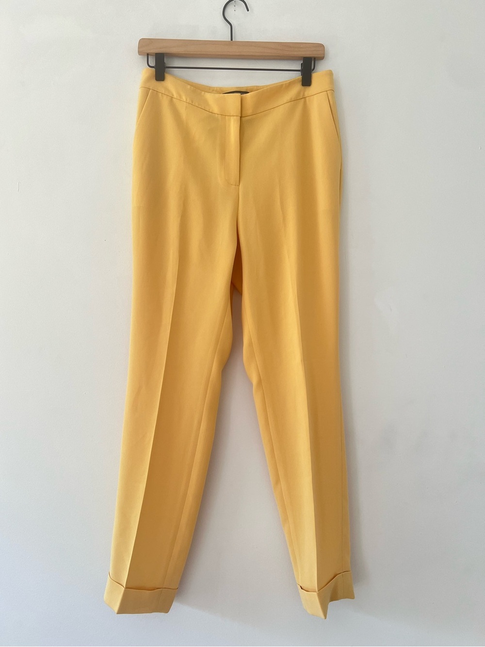 Lafayette 148 yellow crepe dress Clinton pants straight leg cuffed hem‎ size 4